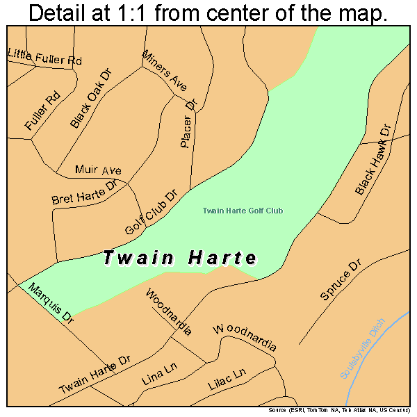 Twain Harte, California road map detail