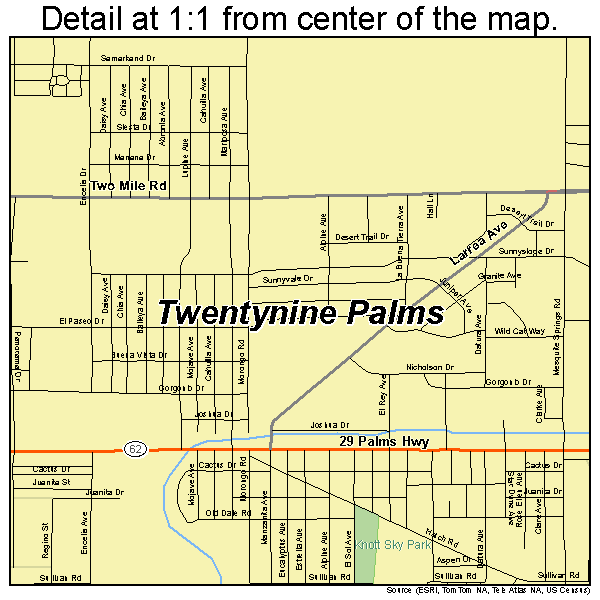 Twentynine Palms, California road map detail