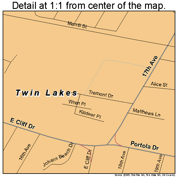 Twin Lakes, California road map detail