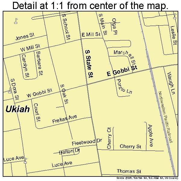 Ukiah, California road map detail