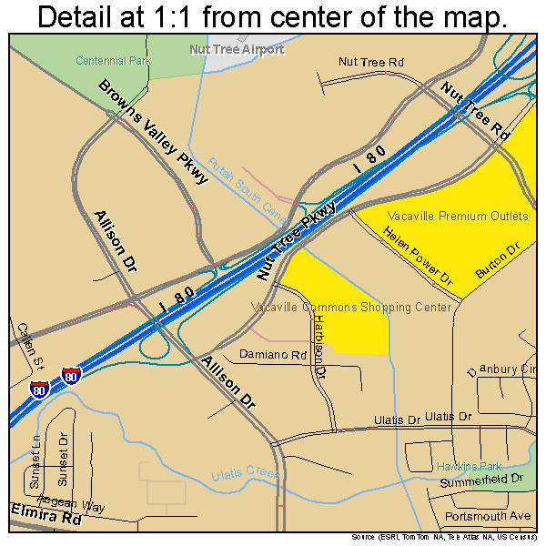 Vacaville, California road map detail