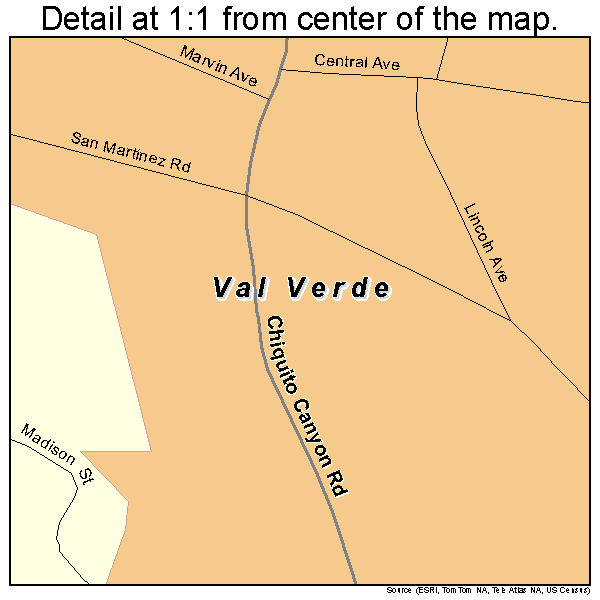 Val Verde, California road map detail