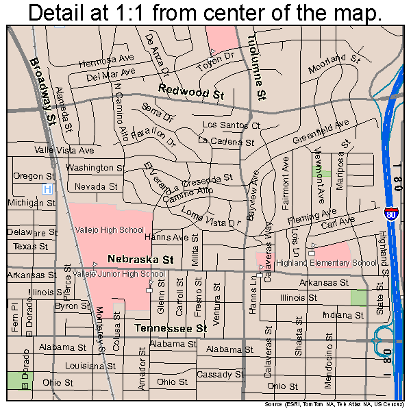 Vallejo, California road map detail