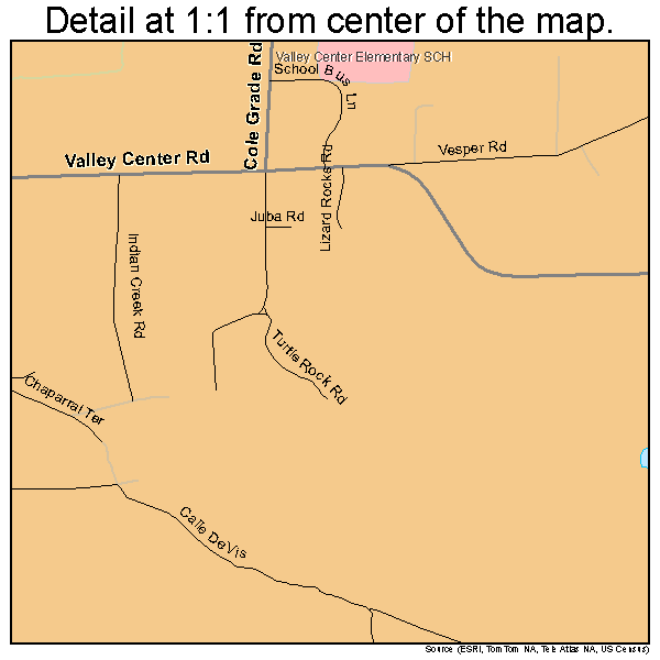 Valley Center, California road map detail