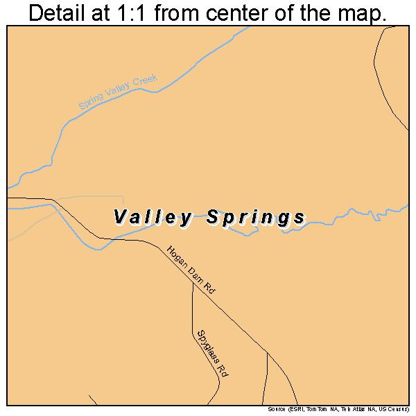 Valley Springs, California road map detail