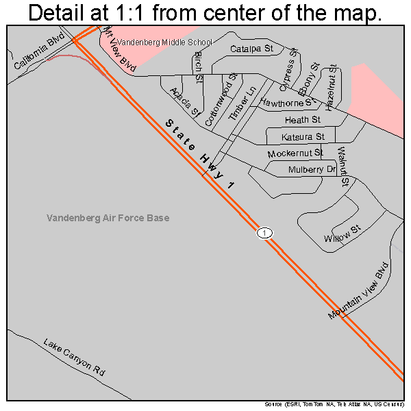 Vandenberg AFB, California road map detail