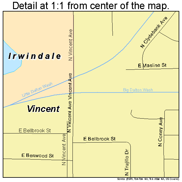 Vincent, California road map detail