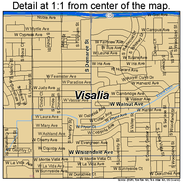 Visalia, California road map detail
