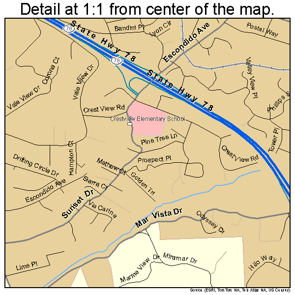 Vista, California road map detail