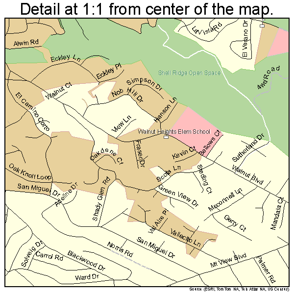 Walnut Creek, California road map detail