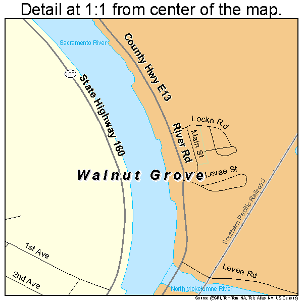 Walnut Grove, California road map detail