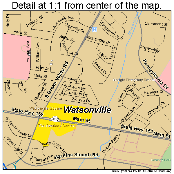 Watsonville, California road map detail