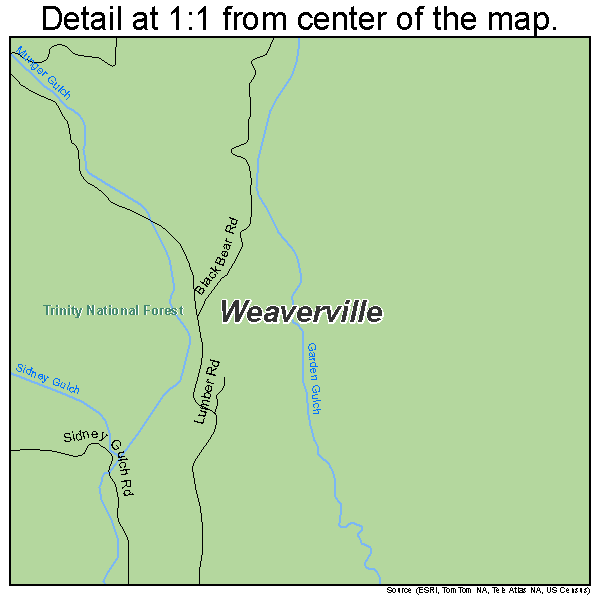 Weaverville, California road map detail