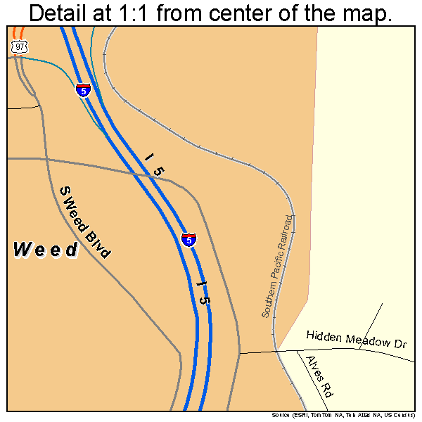 Weed, California road map detail