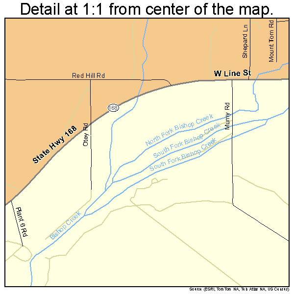 West Bishop, California road map detail