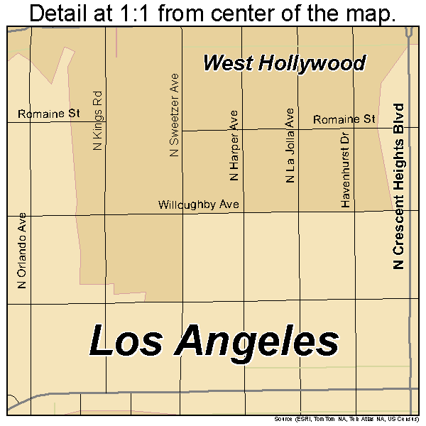 West Hollywood, California road map detail