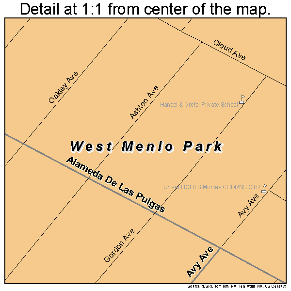 West Menlo Park, California road map detail