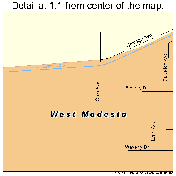 West Modesto, California road map detail