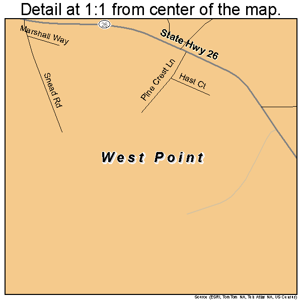 West Point, California road map detail