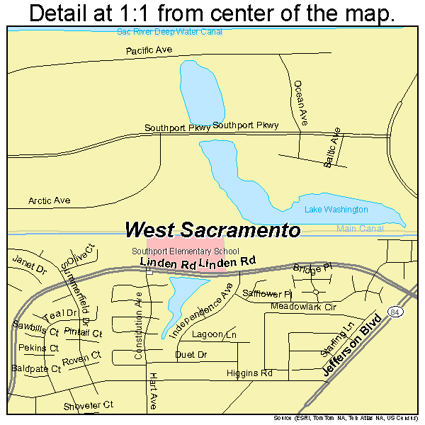 West Sacramento, California road map detail