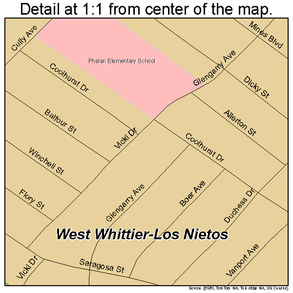 West Whittier-Los Nietos, California road map detail