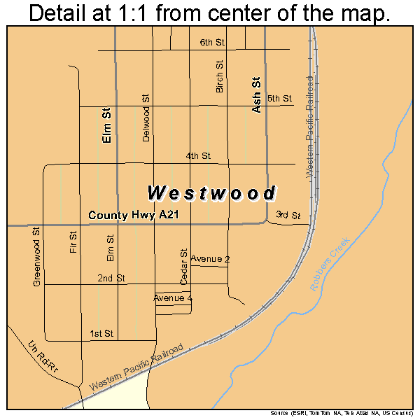 Westwood, California road map detail