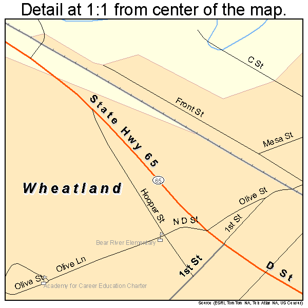 Wheatland, California road map detail
