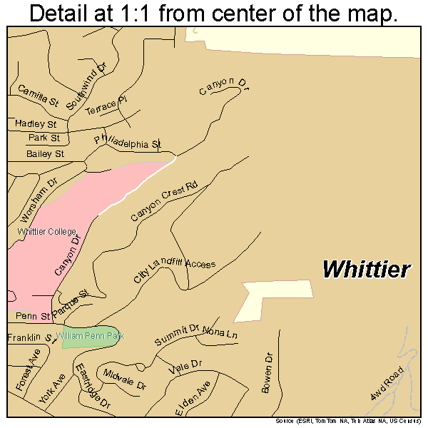 Whittier, California road map detail