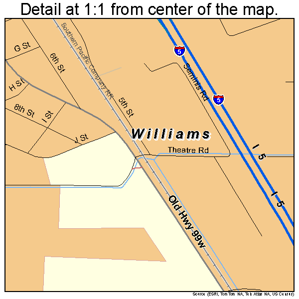 Williams, California road map detail