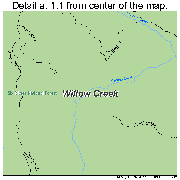 Willow Creek, California road map detail