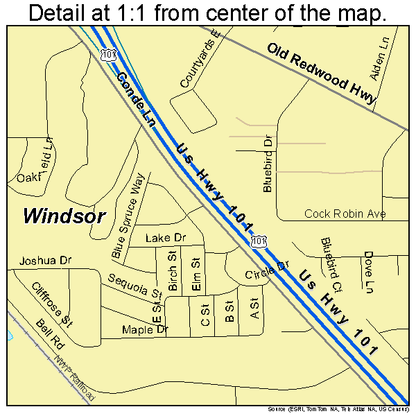 Windsor, California road map detail