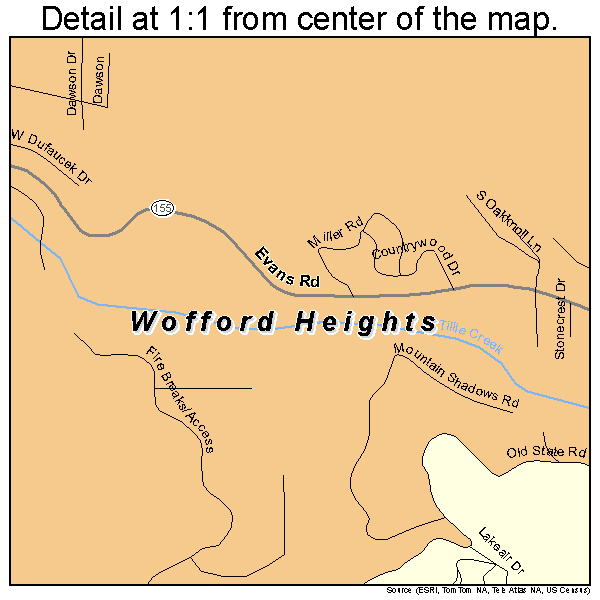 Wofford Heights, California road map detail
