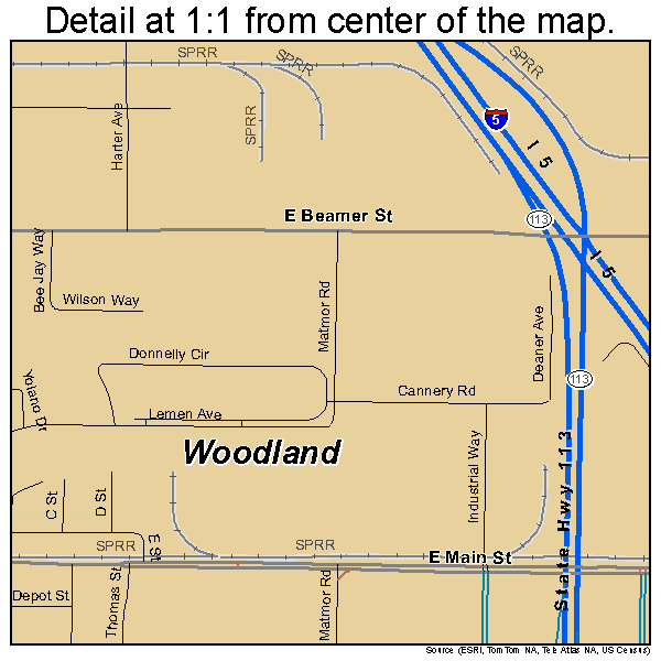 Woodland, California road map detail