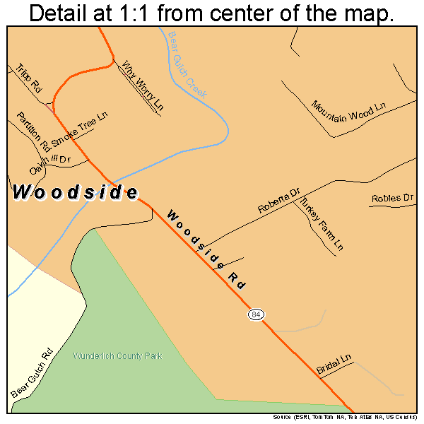 Woodside, California road map detail