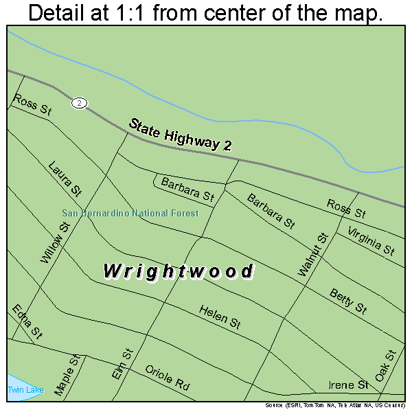 Wrightwood, California road map detail