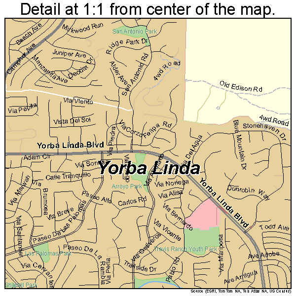 Yorba Linda, California road map detail