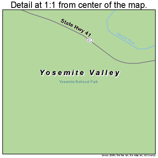 Yosemite Valley, California road map detail