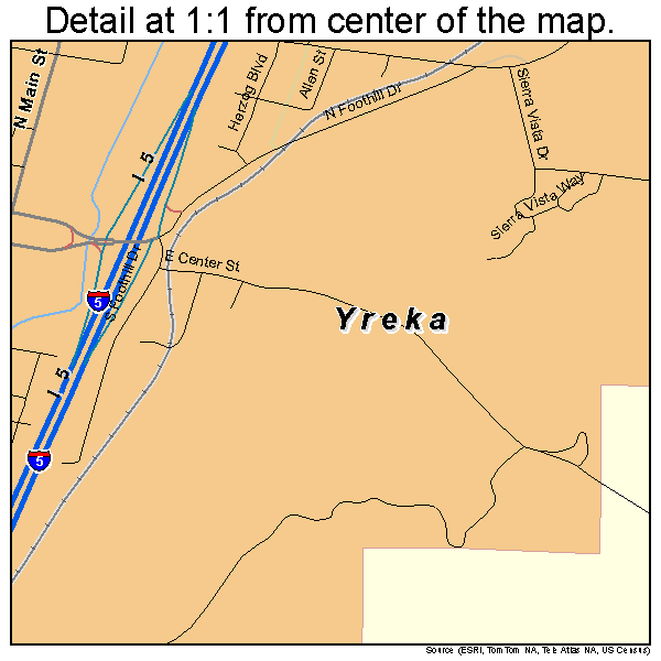 Yreka, California road map detail