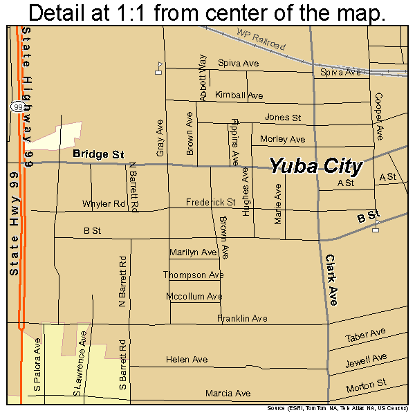 Yuba City, California road map detail