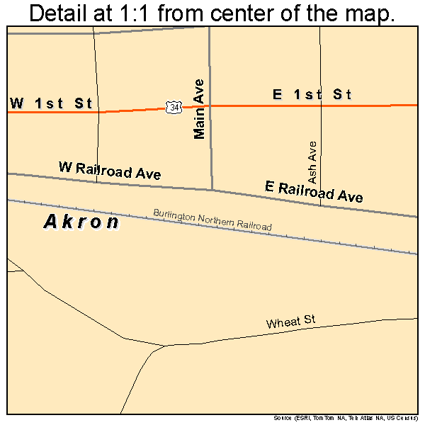 Akron, Colorado road map detail