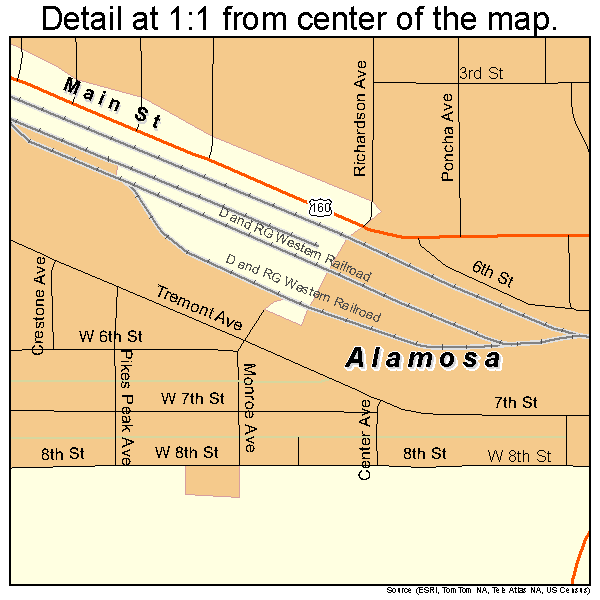 Alamosa, Colorado road map detail