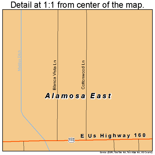 Alamosa East, Colorado road map detail