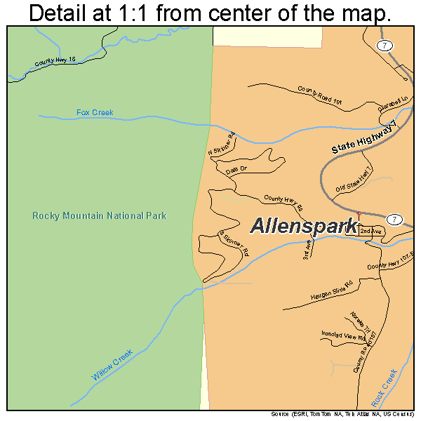 Allenspark, Colorado road map detail