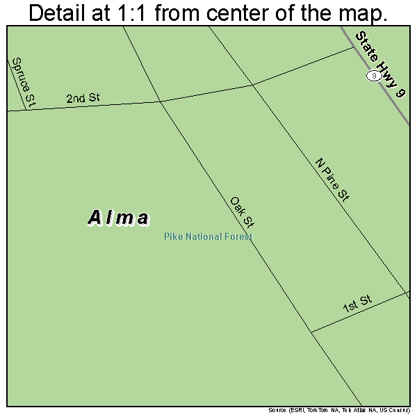 Alma, Colorado road map detail