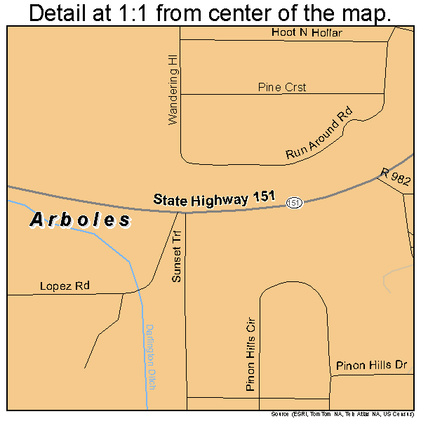 Arboles, Colorado road map detail