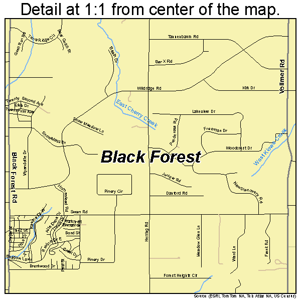 Black Forest, Colorado road map detail