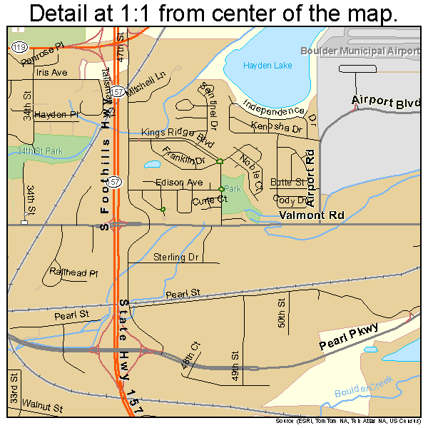 Boulder, Colorado road map detail