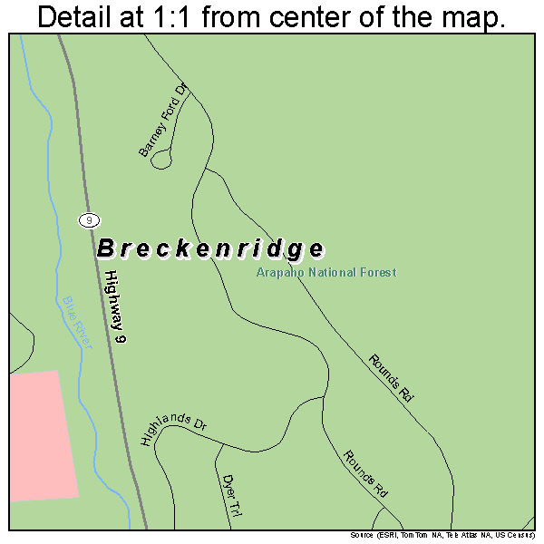 Breckenridge, Colorado road map detail