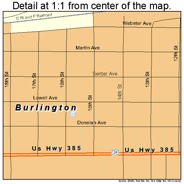 Burlington, Colorado road map detail