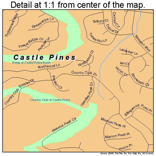 Castle Pines, Colorado road map detail